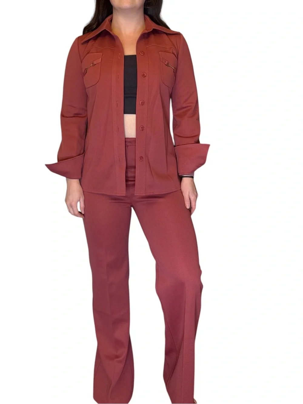 Vintage 70s Two Piece Set Sir Julian Rust Brown Shirt /Jacket and Pants